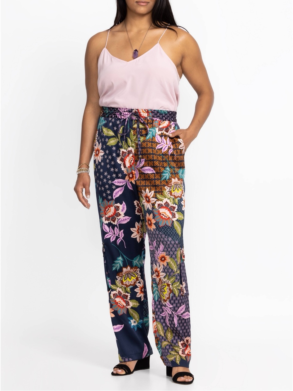 Johnny Was Delfino Kelly Navy Floral Wide-Leg Pants